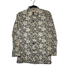 Life Style Women's Floral Embroidered Beaded Button-Down Jacket‎ Size Petite